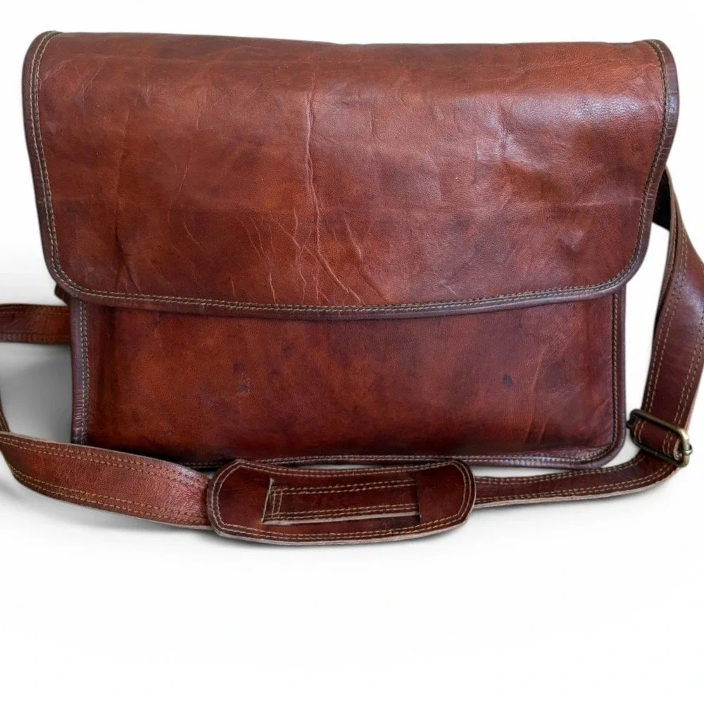 Urban Leather Mens Brown Distressed Leather Messenger Bag Satchel Briefcase